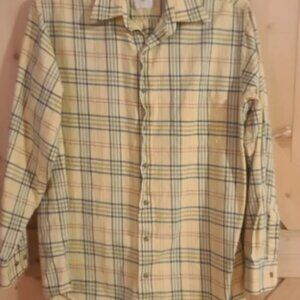 Viyella Men's Large Button Down Shirt Cotton & Wool Blend Yellow Plaid